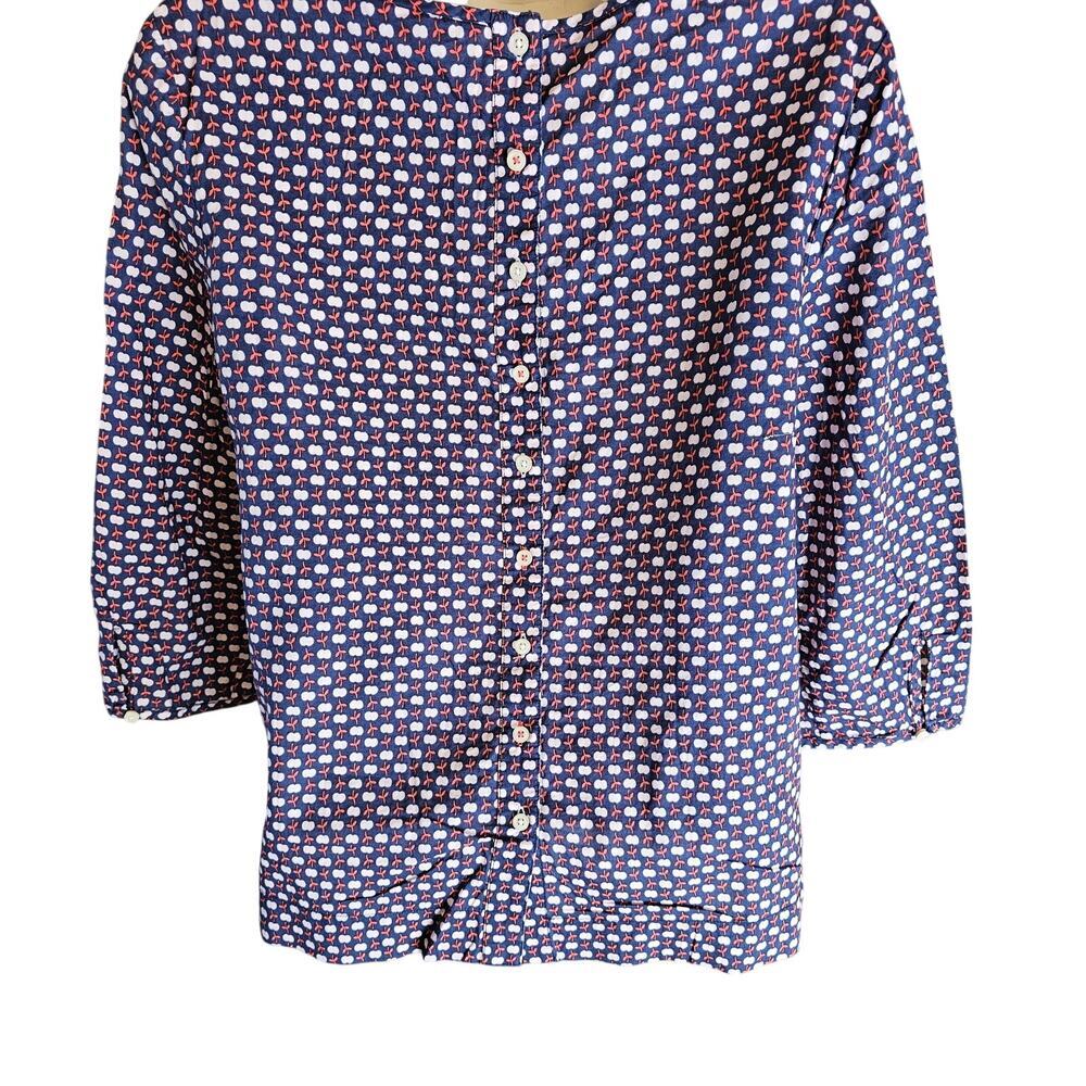 Boden 2 US apple print all over button back relaxed blouse teacher career casual - Picture 2 of 7